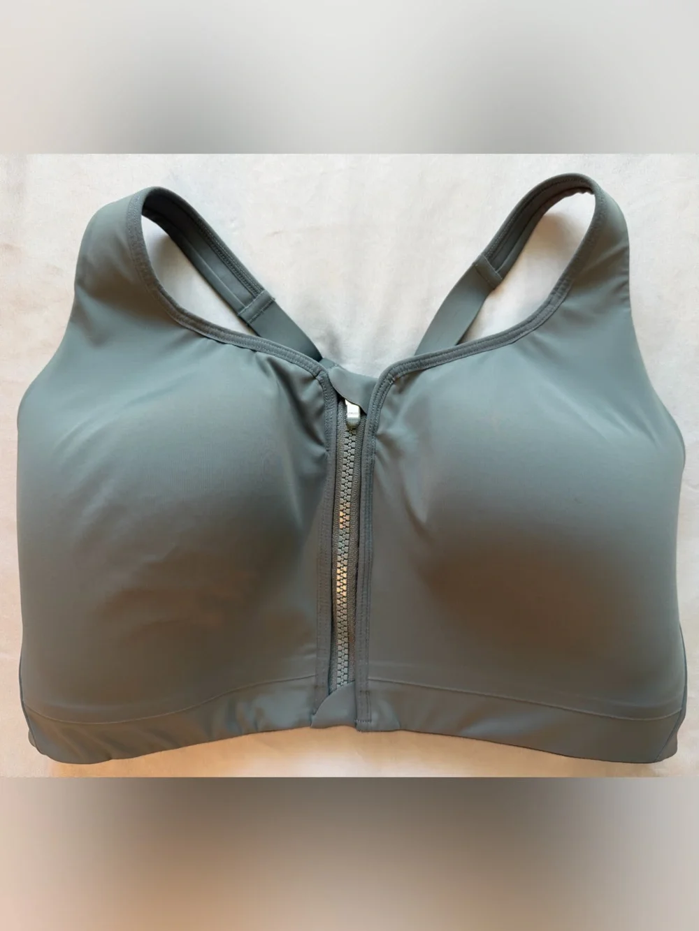 Athleta Front-Zip Sports Bra in Sage Green